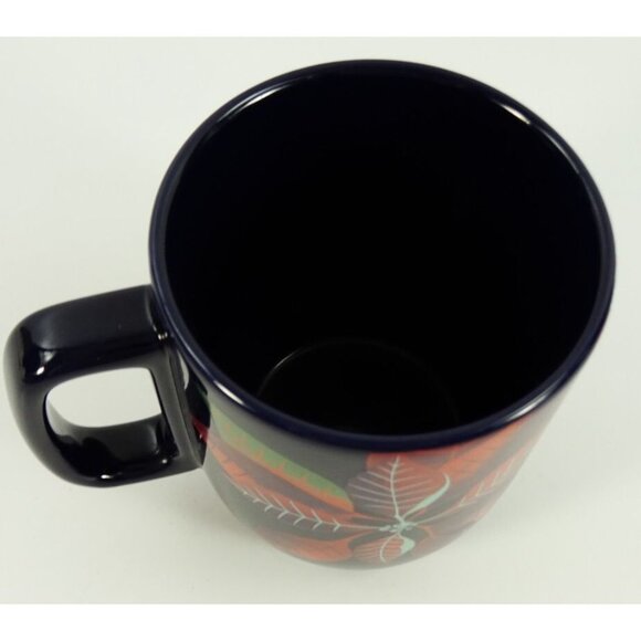 2020 Starbucks Christmas Mug Pointsettias Floral Red Dark Blue 12oz Siren Logo - Picture 6 of 8